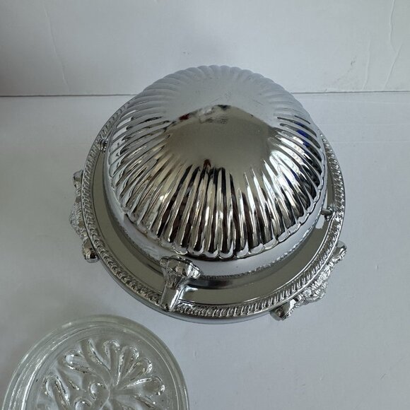VTG NIOB IRVINWARE 1980s Chromeware Covered Butter Dish Glass Insert Retro 22780 - Picture 4 of 15